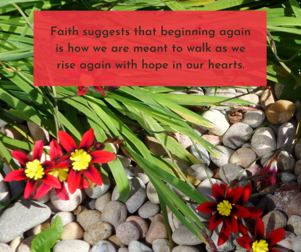 begin - spring flowers - pebbles - rise again with hope quote (C) joylenton @joylenton.com