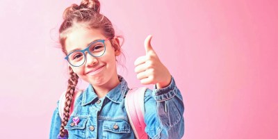 smiling girl with thumbs up sign