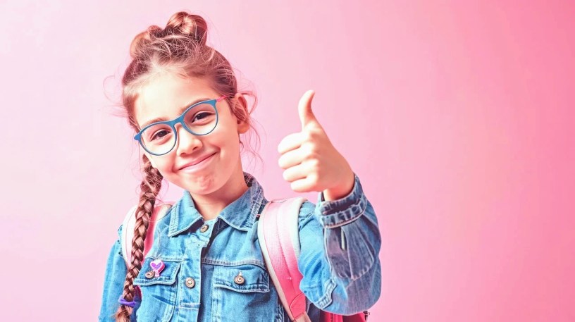 smiling girl with thumbs up sign